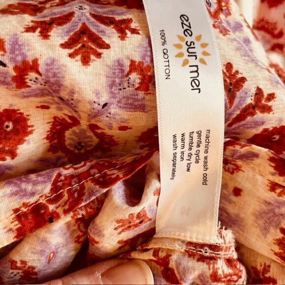 Anthropologie Eze Sur Mer Long Sleeve Boho Floral Lace Summer Shirt Small - Picture 7 of 8